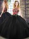 Ball Gowns Quince Ball Gowns Black Scoop Sleeveless Floor Length Zipper
