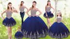Royal Blue Sleeveless Beading and Appliques Floor Length Quince Ball Gowns