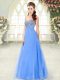 Blue Sleeveless Beading Floor Length Prom Evening Gown