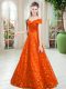 Off The Shoulder Sleeveless Lace Up Dress for Prom Orange Lace