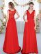 Modest Chiffon V-neck Sleeveless Side Zipper Beading and Appliques Quinceanera Dama Dress in Red