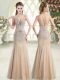 New Arrival Champagne Tulle Zipper Sleeveless Floor Length Beading