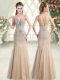 New Arrival Champagne Tulle Zipper Sleeveless Floor Length Beading