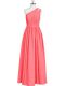 New Style Red Chiffon Zipper One Shoulder Sleeveless Floor Length Evening Dress Ruching