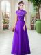 Shining Appliques Eggplant Purple Lace Up Cap Sleeves Floor Length