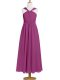 Simple Fuchsia Straps Neckline Ruching Prom Dress Sleeveless Zipper