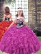 Fuchsia Sleeveless Embroidery and Ruffled Layers Floor Length Little Girls Pageant Dress Wholesale