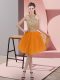 Organza Halter Top Sleeveless Backless Beading Dress for Prom in Orange