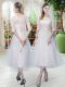 White Homecoming Dress Prom and Party with Lace Scoop Half Sleeves Lace Up