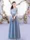 Fashion Floor Length Blue Quinceanera Court Dresses Tulle Half Sleeves Lace