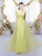 Super Yellow Green Empire Lace Dama Dress for Quinceanera Lace Up Tulle Sleeveless Floor Length