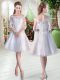 Deluxe Half Sleeves Lace Up Knee Length Lace and Appliques Prom Dresses