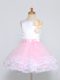 Tulle Scoop Sleeveless Zipper Lace and Appliques Flower Girl Dress in Pink And White