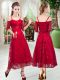 Superior Spaghetti Straps Half Sleeves Zipper Prom Dresses Red