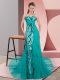 Fabulous Sleeveless Tulle Sweep Train Zipper in Teal with Beading and Lace