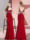 Captivating Red Mermaid Chiffon Straps Sleeveless Beading Floor Length Backless Evening Dress