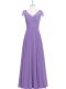 Enchanting Lavender Chiffon Zipper Teens Party Dress Cap Sleeves Floor Length Lace