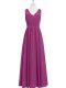 Fashionable Fuchsia Sleeveless Floor Length Lace and Ruching Backless Evening Dress
