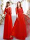 Stylish Floor Length Empire Half Sleeves Red Dama Dress for Quinceanera Zipper