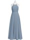 Dynamic Grey Halter Top Neckline Ruching and Pleated Casual Dresses Sleeveless Zipper