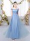 Free and Easy Blue Sleeveless Floor Length Lace Lace Up Quinceanera Court Dresses