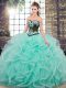 Pretty Sleeveless Sweep Train Lace Up Embroidery and Ruffles Ball Gown Prom Dress