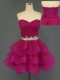 Perfect Sleeveless Mini Length Beading and Ruffled Layers and Ruching Lace Up Prom Dress with Fuchsia