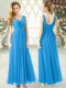Captivating Ankle Length Empire Sleeveless Blue Prom Gown Zipper