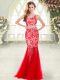 Graceful One Shoulder Sleeveless Tulle Prom Dresses Beading and Lace Zipper