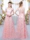 Pink Off The Shoulder Neckline Appliques Dama Dress Cap Sleeves Lace Up