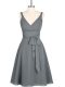 Nice Grey A-line V-neck Sleeveless Chiffon Mini Length Zipper Ruching Prom Dresses