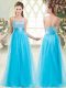 Spectacular Aqua Blue Sleeveless Beading Floor Length Party Dress Wholesale