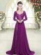 Noble Purple Chiffon Zipper Sweetheart Long Sleeves Homecoming Dress Brush Train Beading