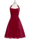 Wine Red A-line Chiffon Halter Top Sleeveless Ruching Knee Length Zipper Prom Dress