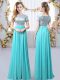 Customized Floor Length Empire Short Sleeves Aqua Blue Dama Dress for Quinceanera Zipper
