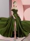 Stylish Olive Green Homecoming Dress Prom and Party with Beading Off The Shoulder Sleeveless Sweep Train Backless