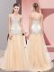 Decent V-neck Sleeveless Tulle Beading Sweep Train Zipper