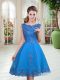 Best Selling Knee Length Blue Prom Dresses Scoop Sleeveless Lace Up