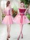 Trendy Pink Sleeveless Mini Length Beading and Appliques Lace Up Prom Evening Gown