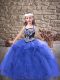 Customized Royal Blue Straps Lace Up Embroidery and Ruffles Child Pageant Dress Sleeveless