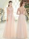 Custom Fit Beading and Lace and Appliques Prom Gown Pink Zipper Sleeveless Floor Length