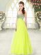 Spectacular Sleeveless Tulle Floor Length Lace Up Dress for Prom in Yellow Green with Beading