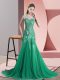 Dynamic Green Scoop Backless Beading and Appliques Dress for Prom Sweep Train Sleeveless