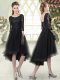 Stunning Black A-line Tulle Scoop Half Sleeves Lace High Low Lace Up Prom Gown