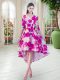 Attractive Fuchsia Scoop Neckline Belt Dress for Prom Half Sleeves Lace Up