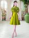 Olive Green Cap Sleeves Satin Lace Up Prom Gown for Prom