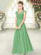 Glamorous Empire Prom Dress Green V-neck Chiffon Cap Sleeves Ankle Length Zipper