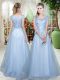 Simple Light Blue Evening Dress Prom and Party with Lace Scoop Cap Sleeves Lace Up