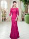 Enchanting Hot Pink Half Sleeves Lace Floor Length Dress for Prom