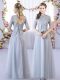 High End Tulle High-neck Half Sleeves Lace Up Lace Dama Dress for Quinceanera in Grey